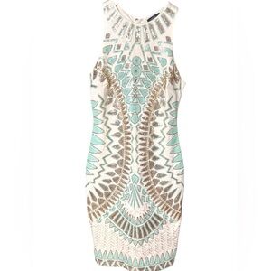 Stunning VERTE All over Embellished Sequin Shift Dress Ivory Size Small Nwot